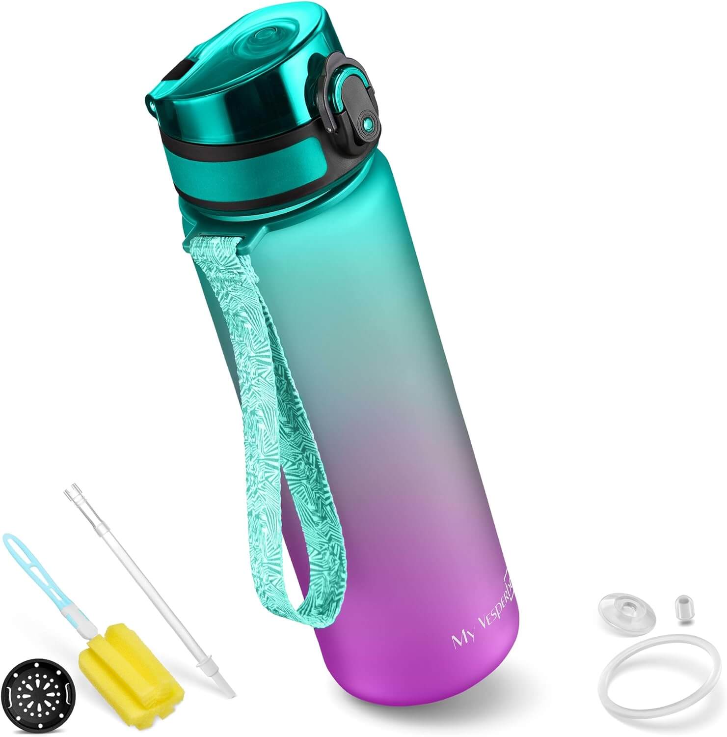 My Vesperbox Minny Gourde anti-fuite pour enfant, avec paille ou passoire, 350 ml, 500 ml, 750 ml, bouteille d'eau légère en Tritan, sans BPA, pour la maternelle, l'école (bleu, 350 ml