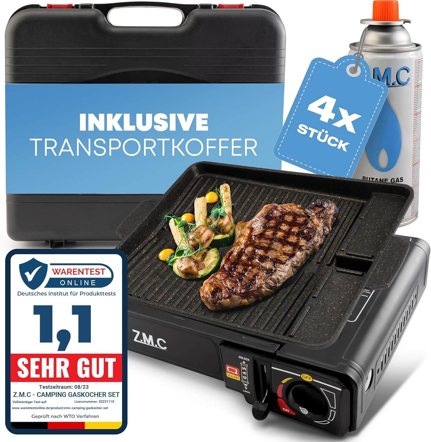 Z.M.C 1-pits Gasfornuis – 2,2 KW, Met Piëzo-ontsteking, Inklapbaar En Inclusief Opbergkoffer, Ideaal Voor Kamperen En Noodgevallen