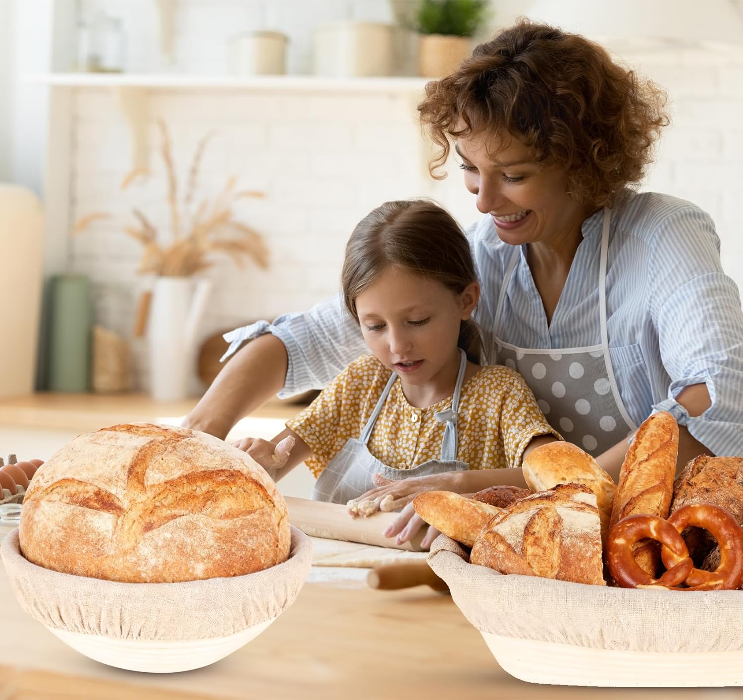 Brot Gärkorb Set, 23cm Rund & 25cm Oval Brotkörbchen