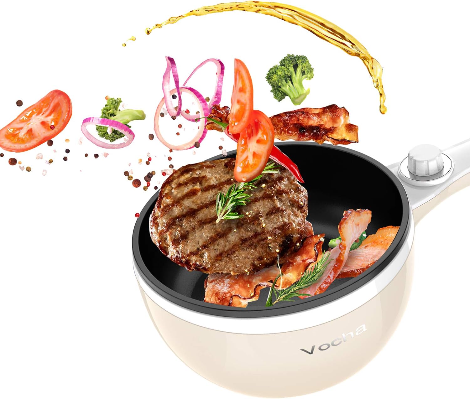 Vocha Elektrische Pfannen, Hot Pot, Antihaft-Bratpfanne Elektropfanne mit Glasdeckel