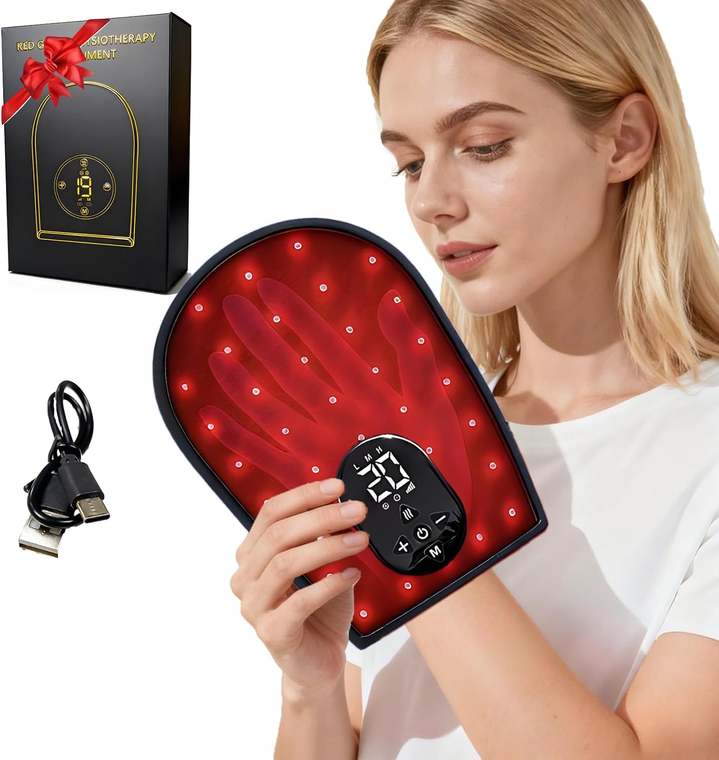 Rotlichttherapie-Handschuhe für Hände, Infrarotgerät, kabellos & 8-Modus-Massage