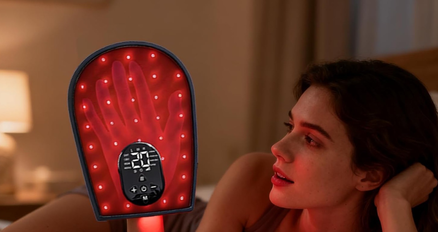 Rotlichttherapie-Handschuhe für Hände, Infrarotgerät, kabellos & 8-Modus-Massage