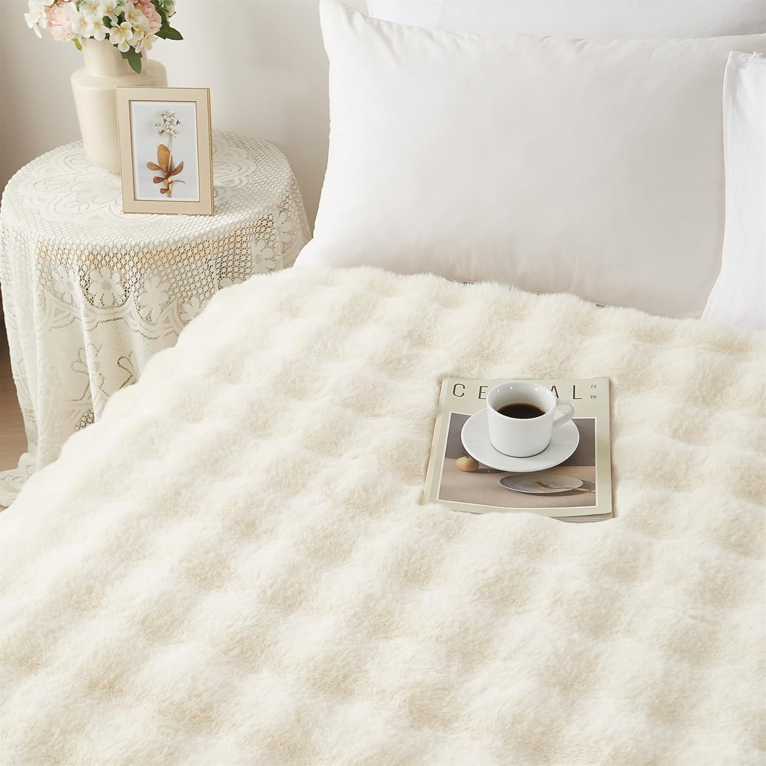 Decke Kunstfelldecke Sofadecke 220x240 Beige Kuscheldecke Kaninchen