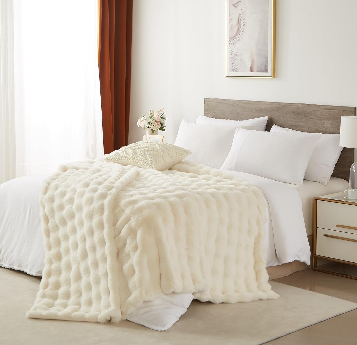 Decke Kunstfelldecke Sofadecke 220x240 Beige Kuscheldecke Kaninchen