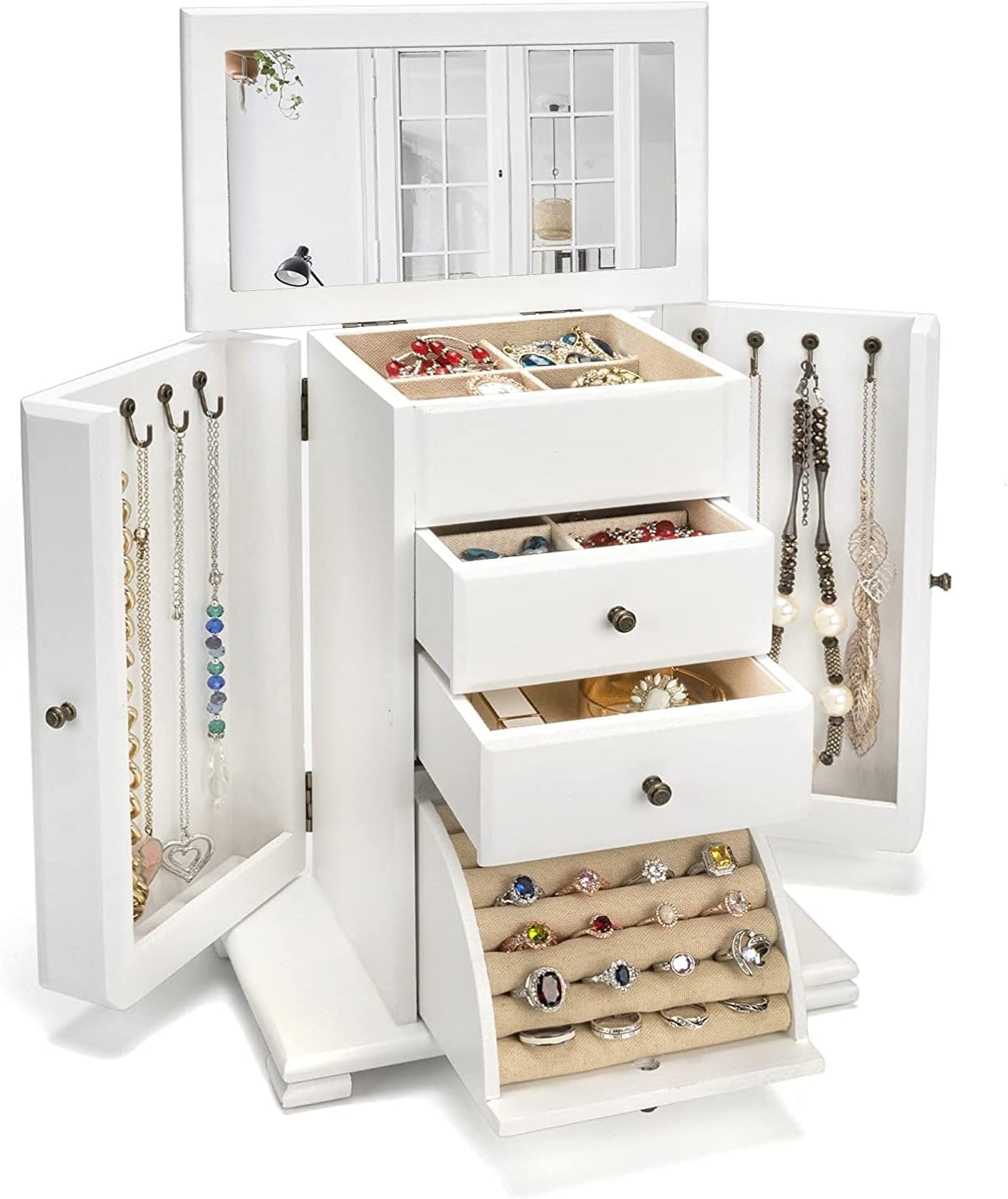 emfogoo Schmuckkästchen aus rustikalem Holz in verwittertem Weiß