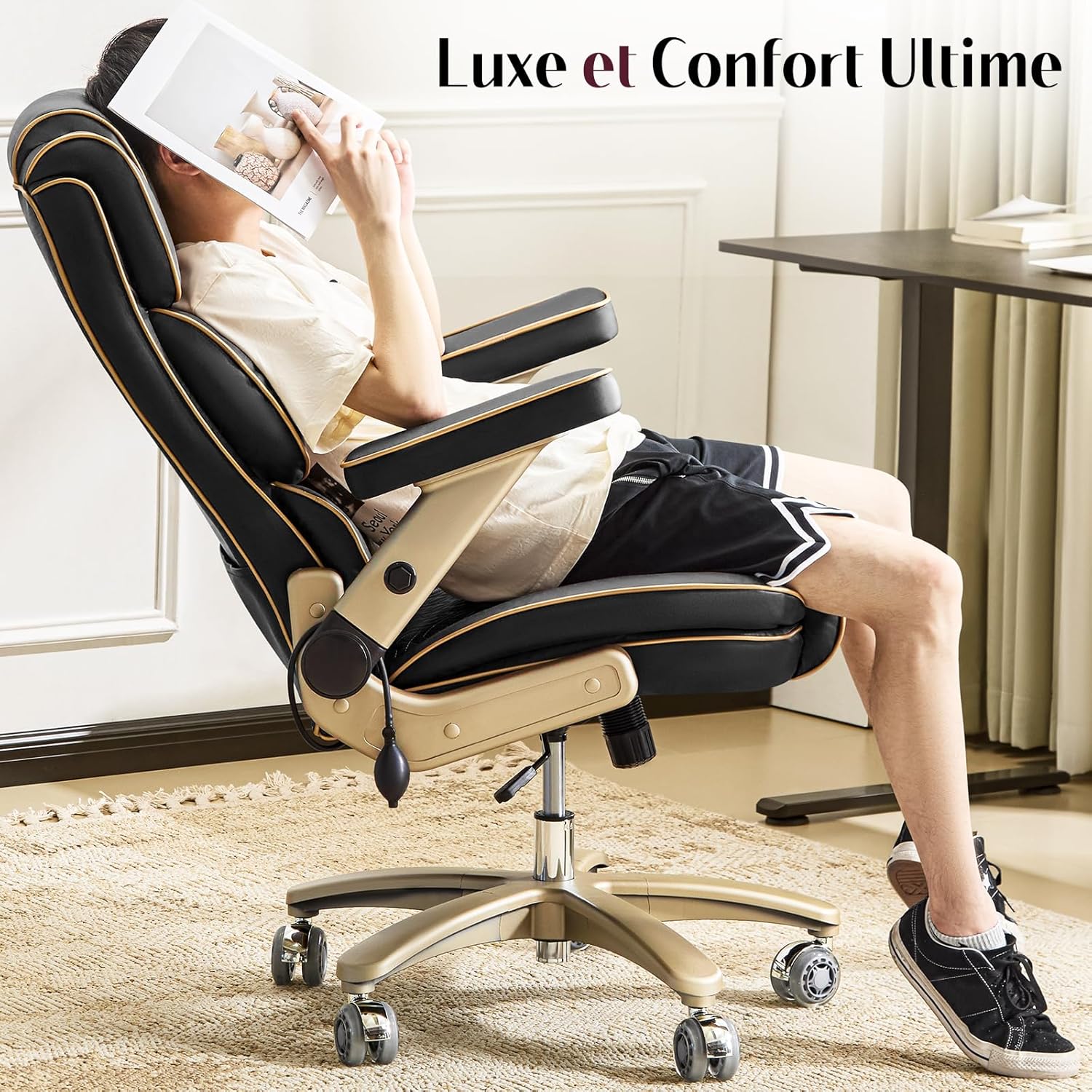 Big and Tall Bürostuhl 500lbs, Ergonomischer Chefsessel aus Leder mit Komfortsitz