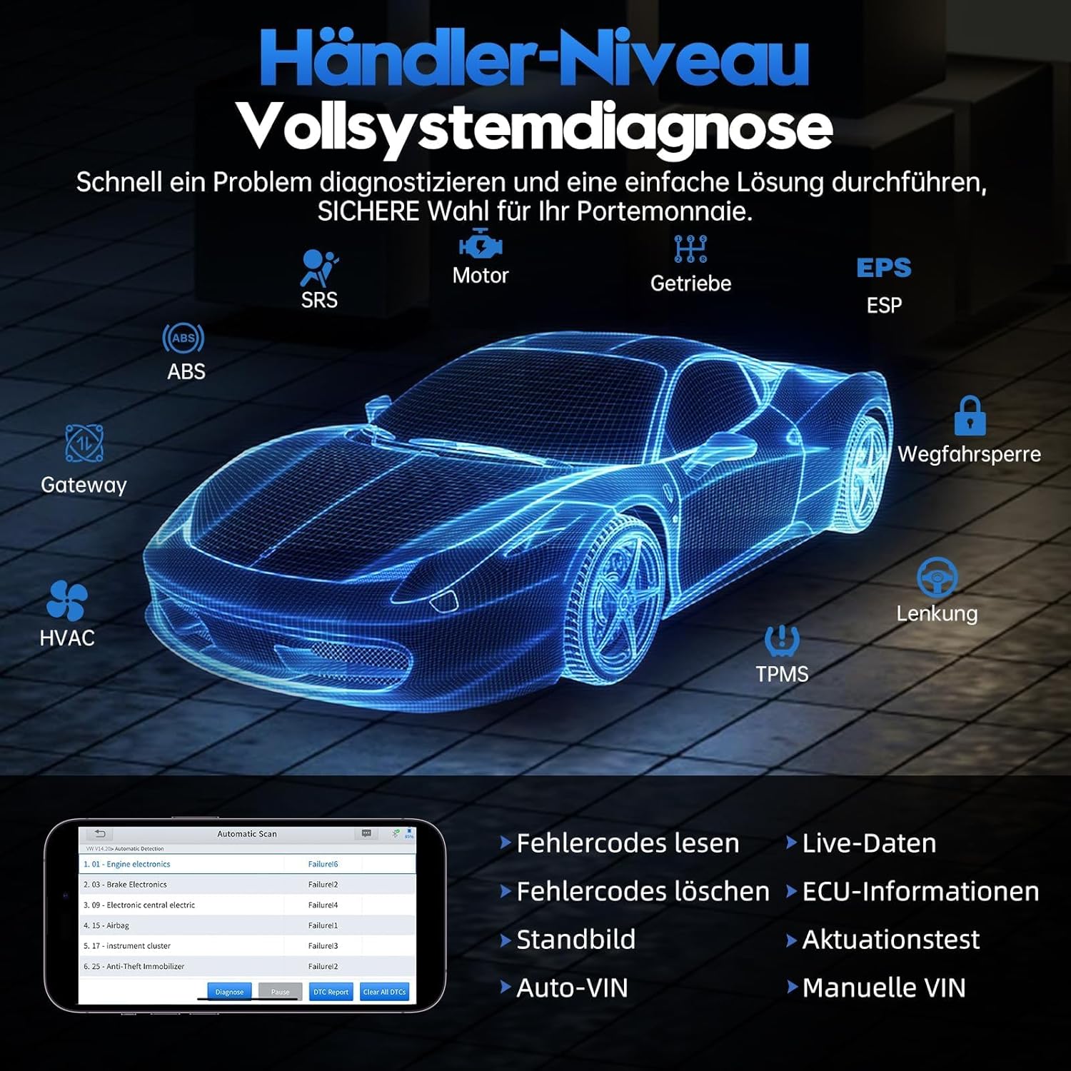 XTOOL A30M OBD2 Diagnosegerät BT