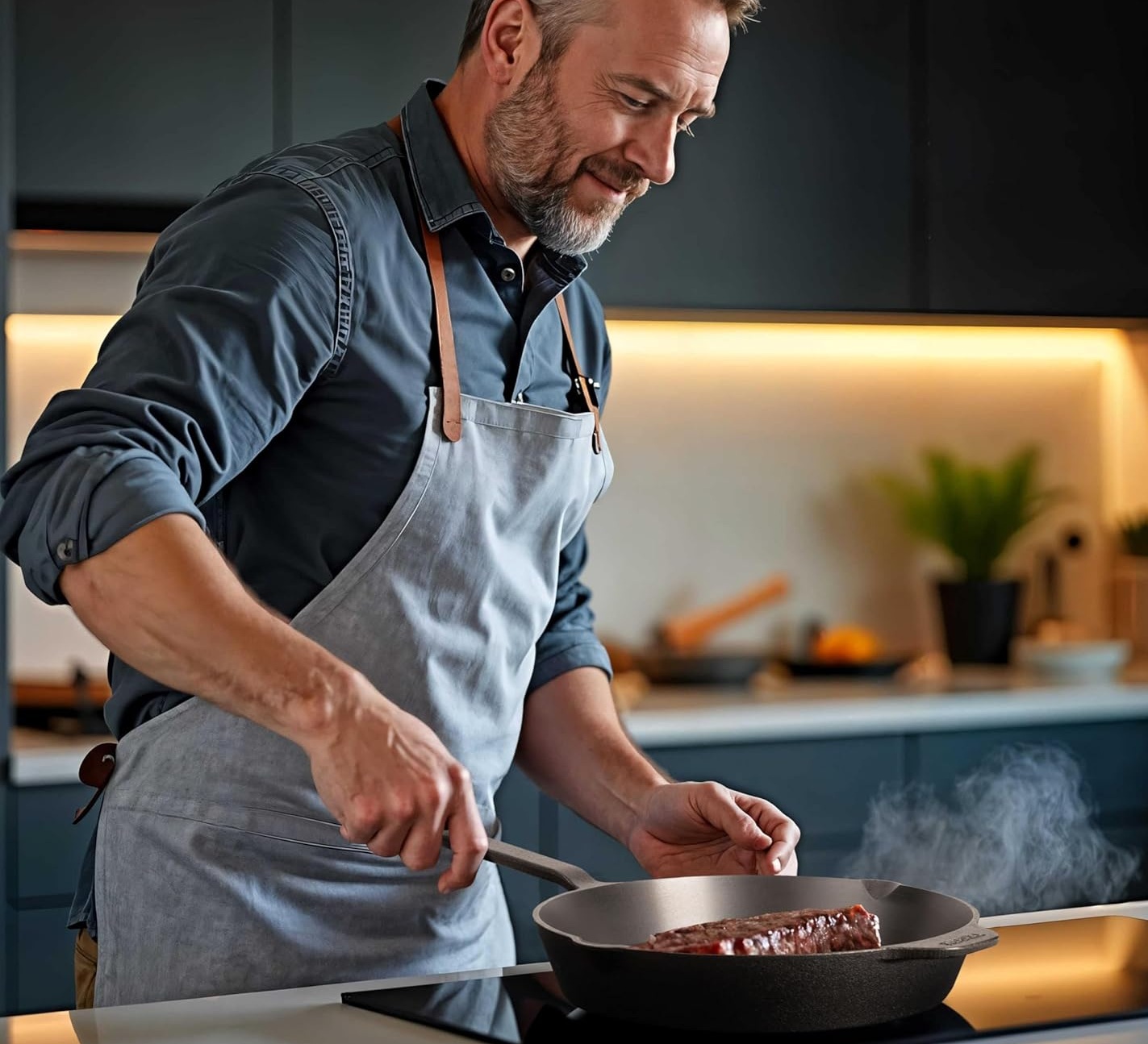 Gusseisenpfanne induktion 24 cm geschliffen, universell, natürlich