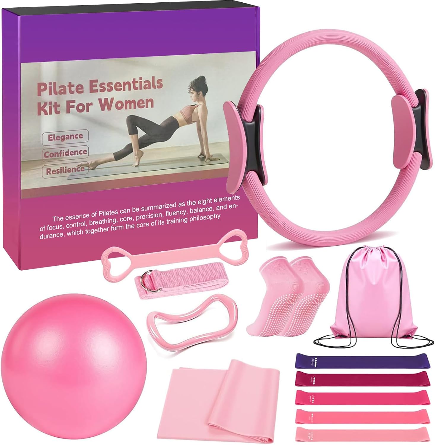 Pilates Set, Pilates Ring Set 13 Teiliges mit Zubehör Yoga Ball