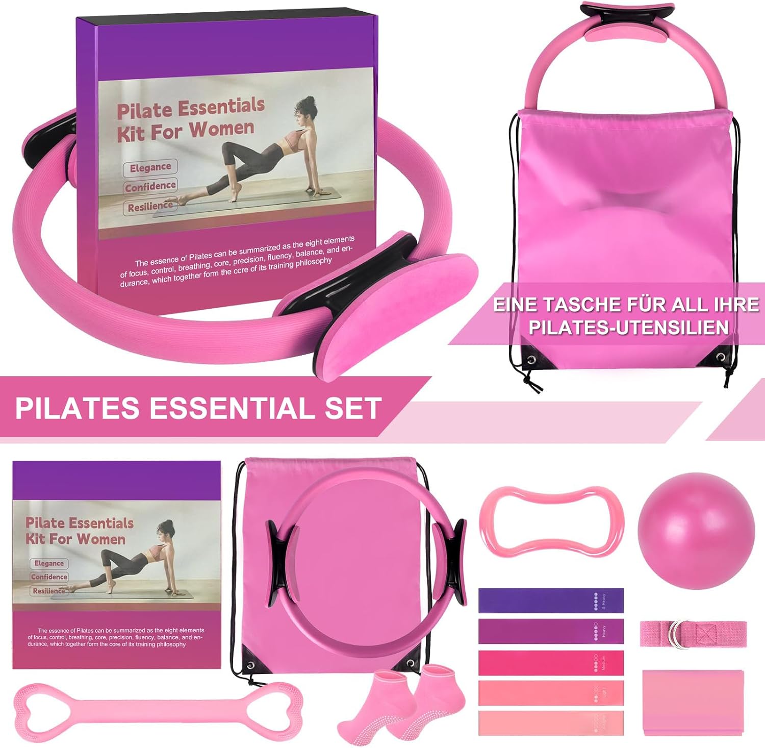 Pilates Set, Pilates Ring Set 13 Teiliges mit Zubehör Yoga Ball