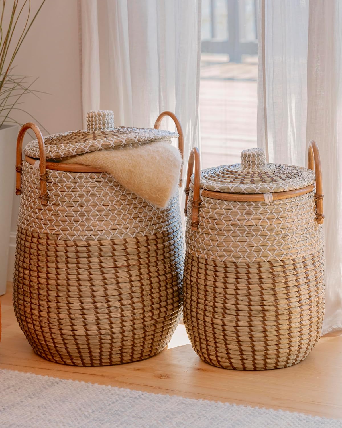 2 Set Korb Geflochten mit Deckel