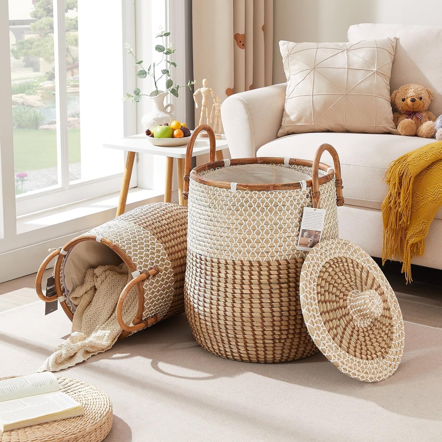 2 Set Korb Geflochten mit Deckel