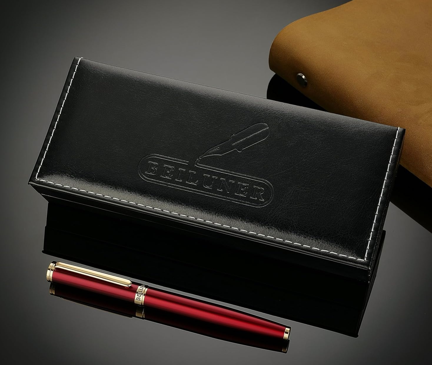 BEILUNER Füllfederhalter Rot, luxuriöser Schreibgerät mit 24K Gold-Akzenten & vergoldeter Feder