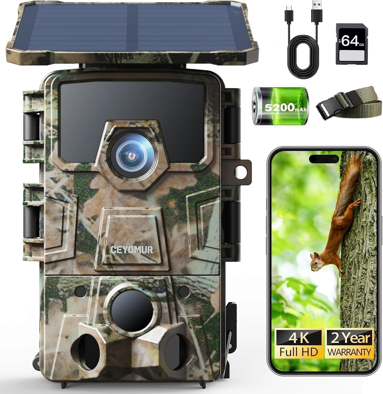 CEYOMUR 4K 30fps Solar Wildkamera