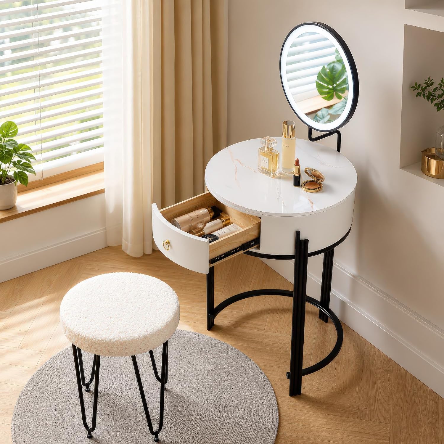 SHARPDO Designer Kosmetiktisch mit LED-Spiegel & Sitzhocker