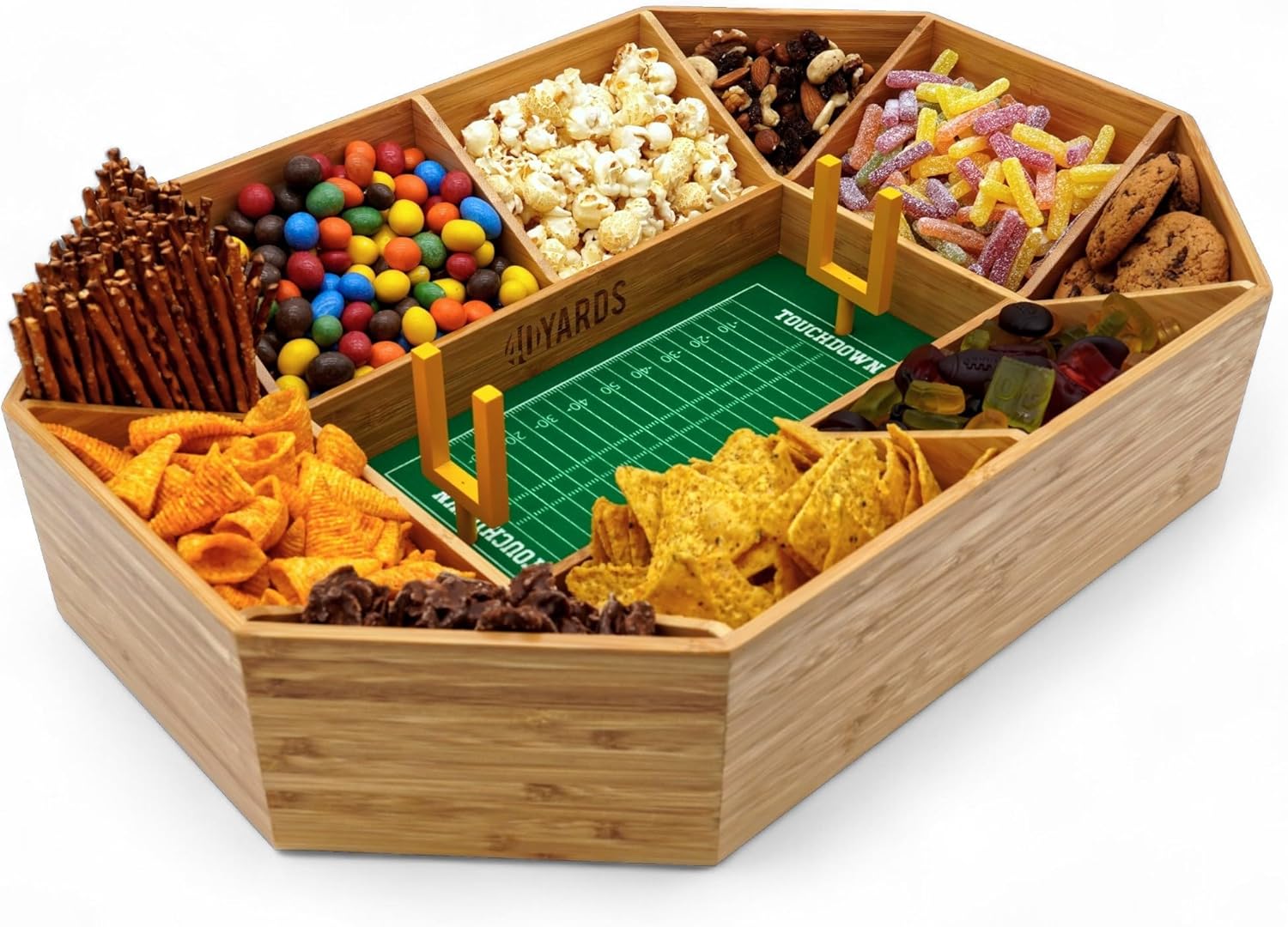 40YARDS American Football Snack Stadium aus Bambus Holz + Filz-Spielfeld