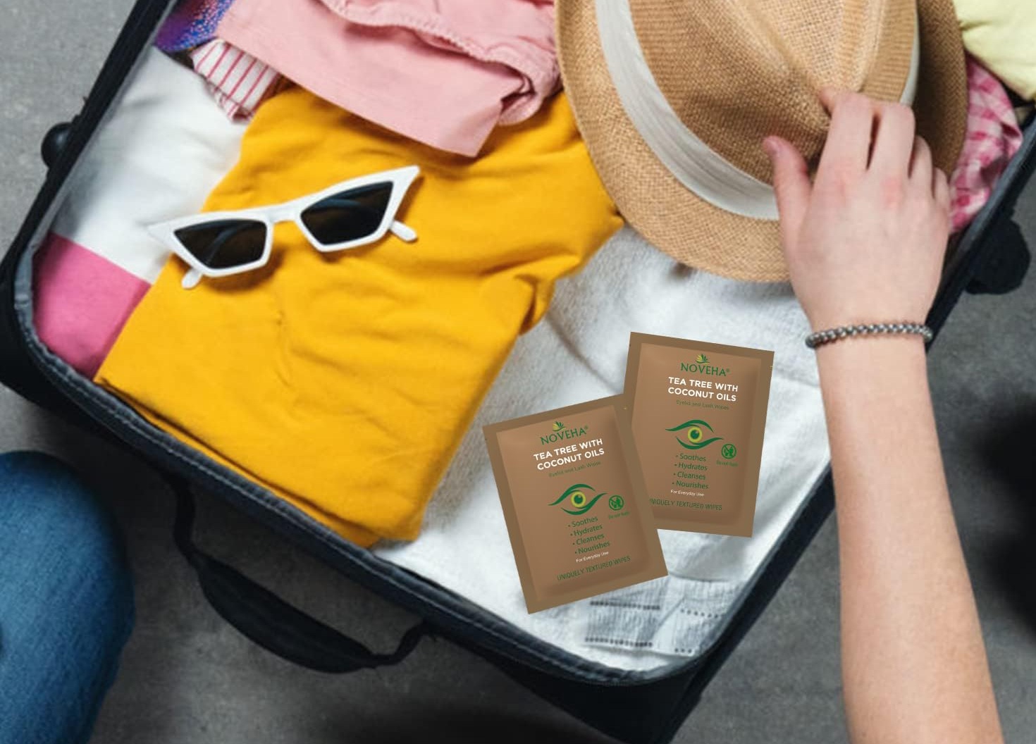 NOVEHA Augenlid- und Wimperntücher mit Teebaumöl und Kokosnuss