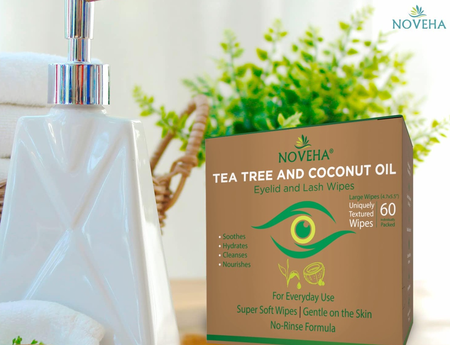 NOVEHA Augenlid- und Wimperntücher mit Teebaumöl und Kokosnuss