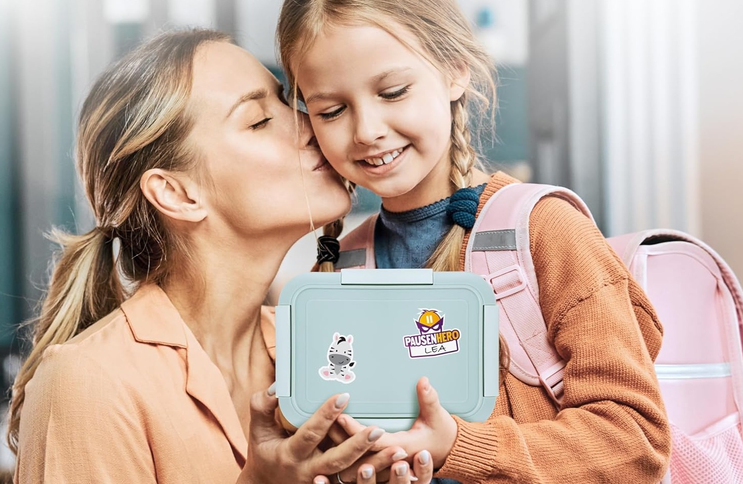 Brotdose Kinder mit Fächern Obstgabeln + Sticker Set Grün