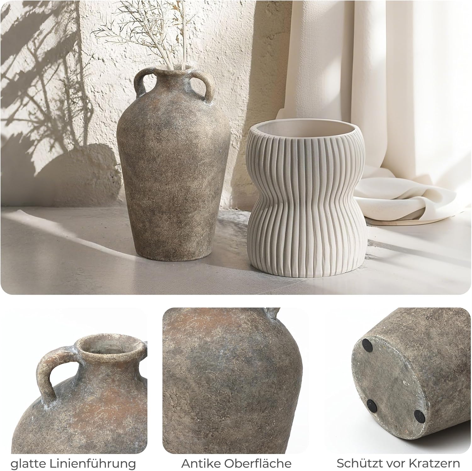 Hometopia Keramik Blumen Vase mit Henkeln