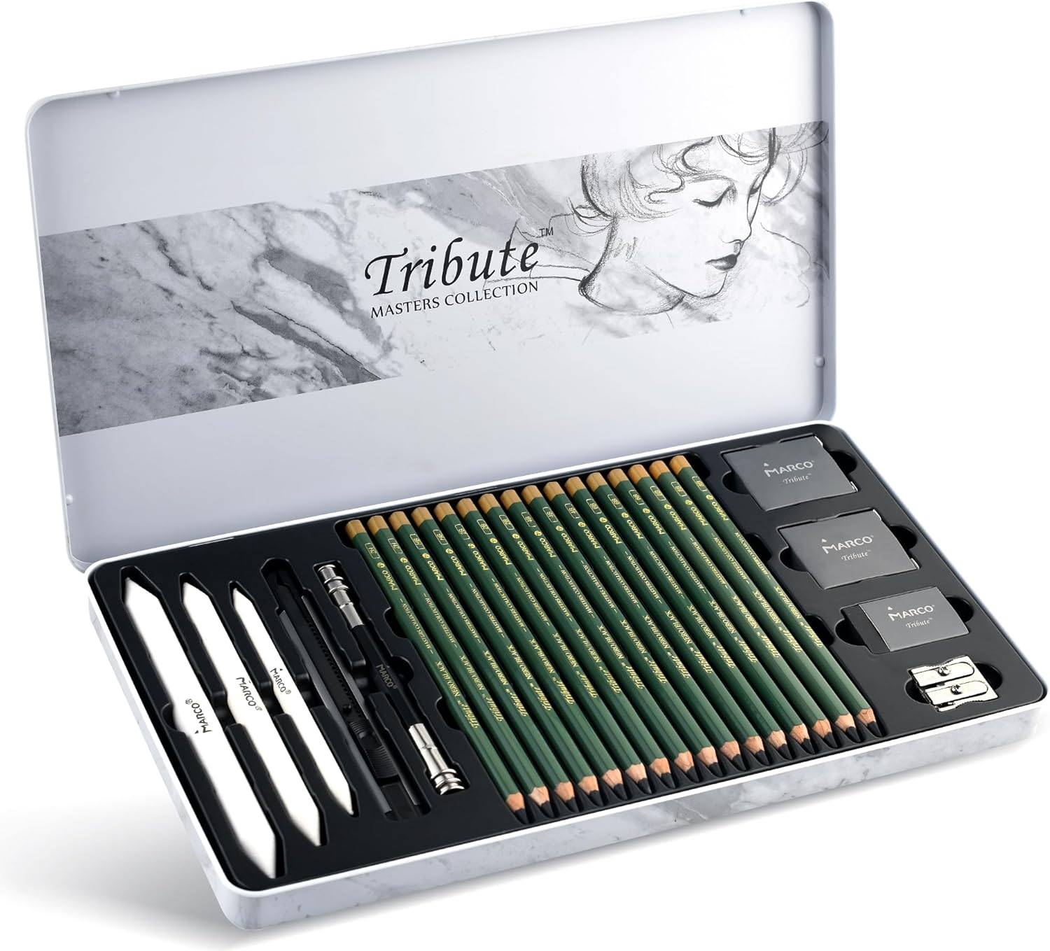 MARCO Zeichnungsset für Skizzen & Malerei - 25 Bleistifte, Hochwertig Konzipiert