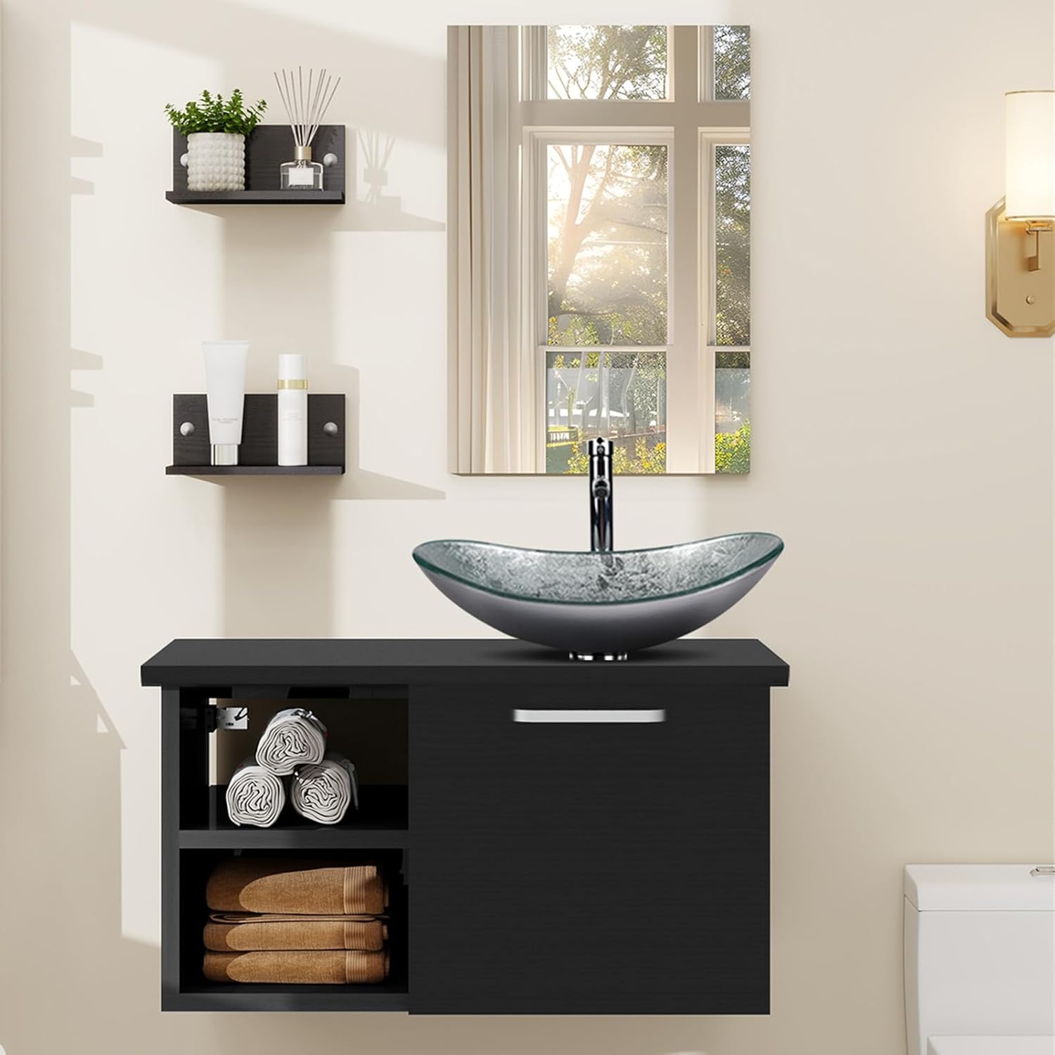 ZealWe Badmöbel Set Waschbecken Waschtisch mit Unterschrank