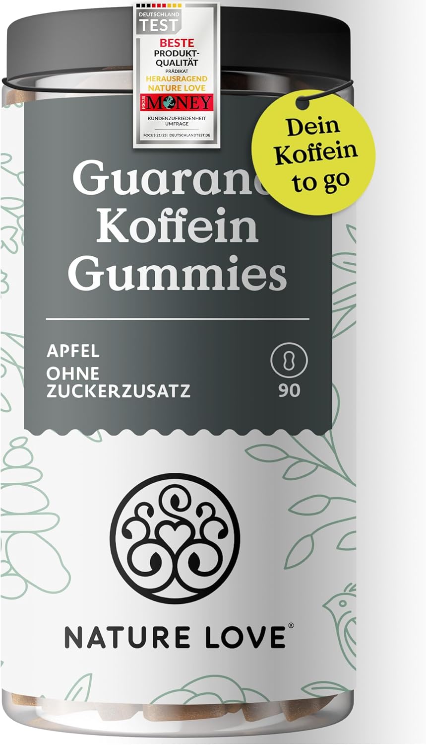 NATURE LOVE® Guarana Koffein Gummies – 90 Stück – ohne Zuckerzusatz