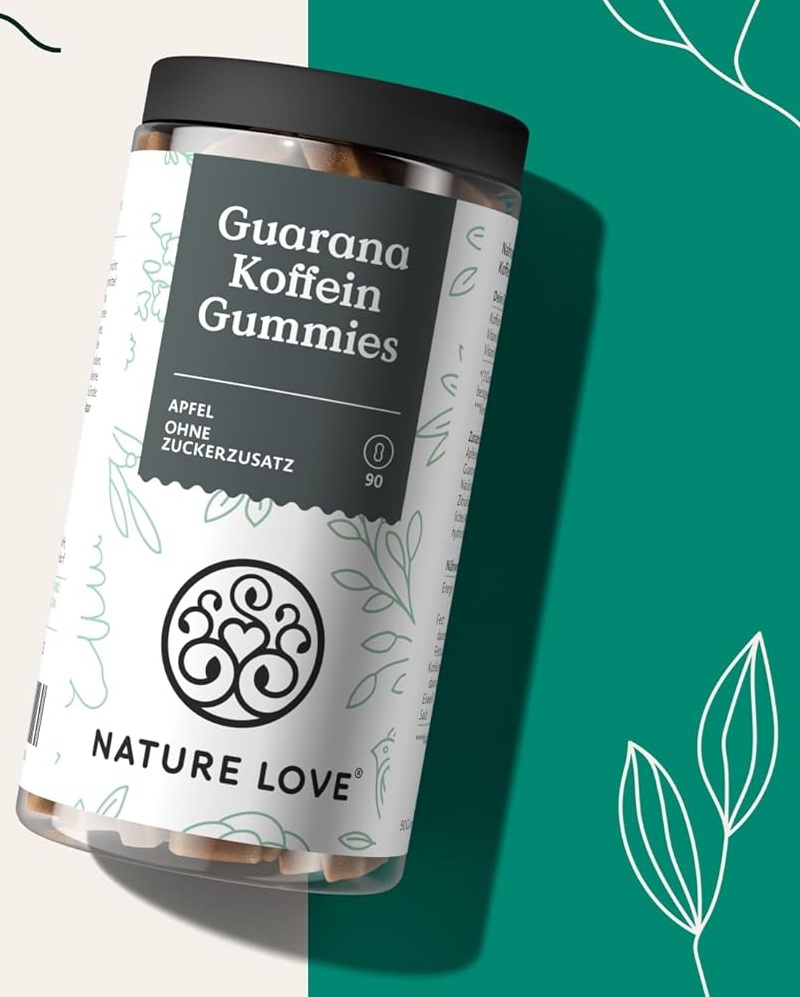 NATURE LOVE® Guarana Koffein Gummies – 90 Stück – ohne Zuckerzusatz