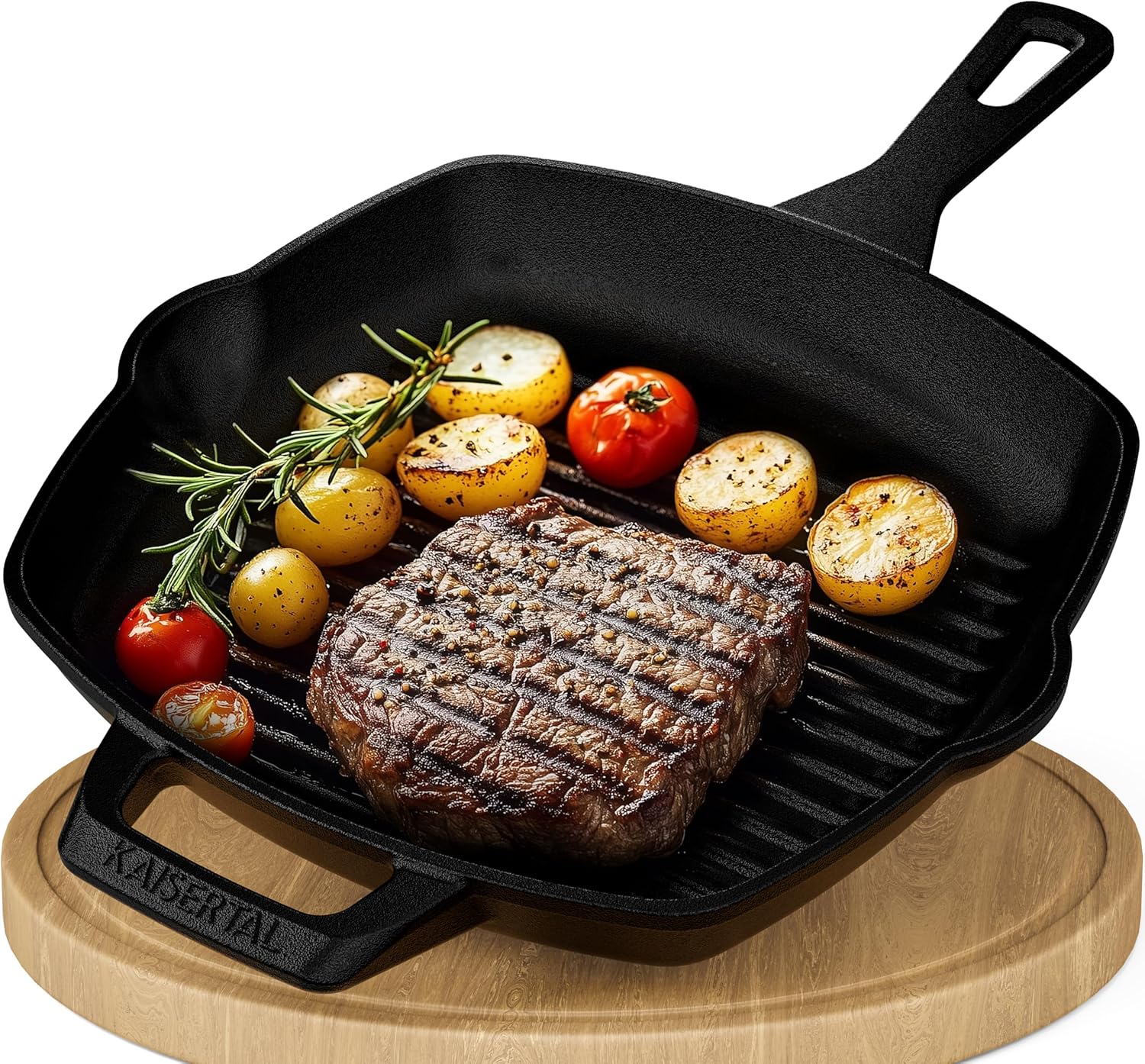 KAISERTAL Grillpfanne Gusseisen 27cm – Steakpfanne & Gusspfanne Induktion