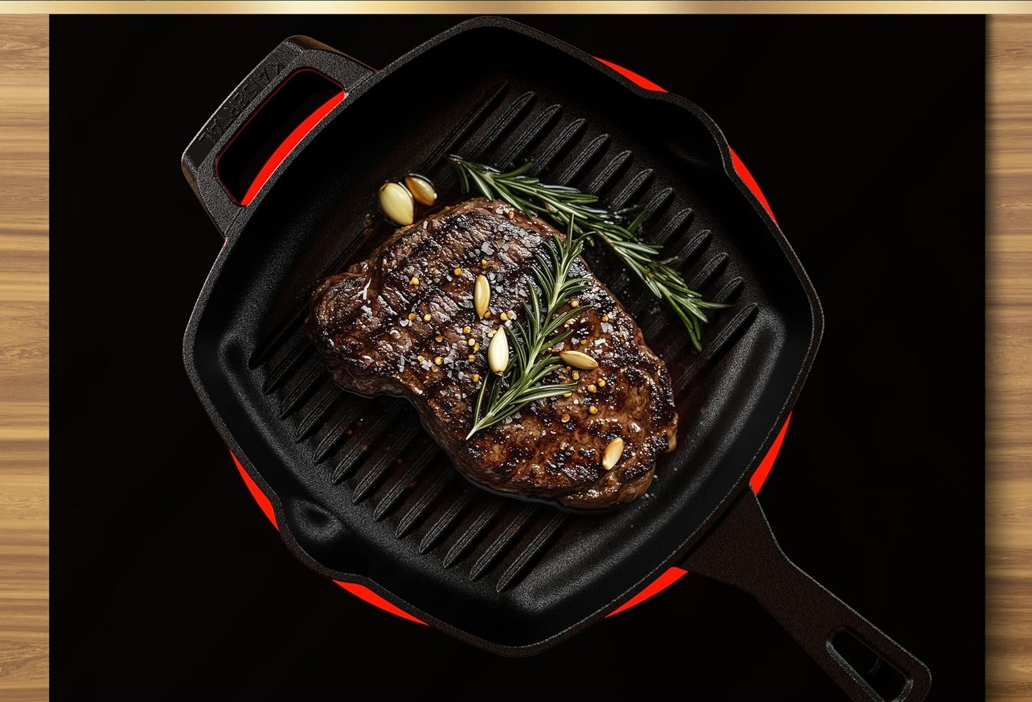 KAISERTAL Grillpfanne Gusseisen 27cm – Steakpfanne & Gusspfanne Induktion