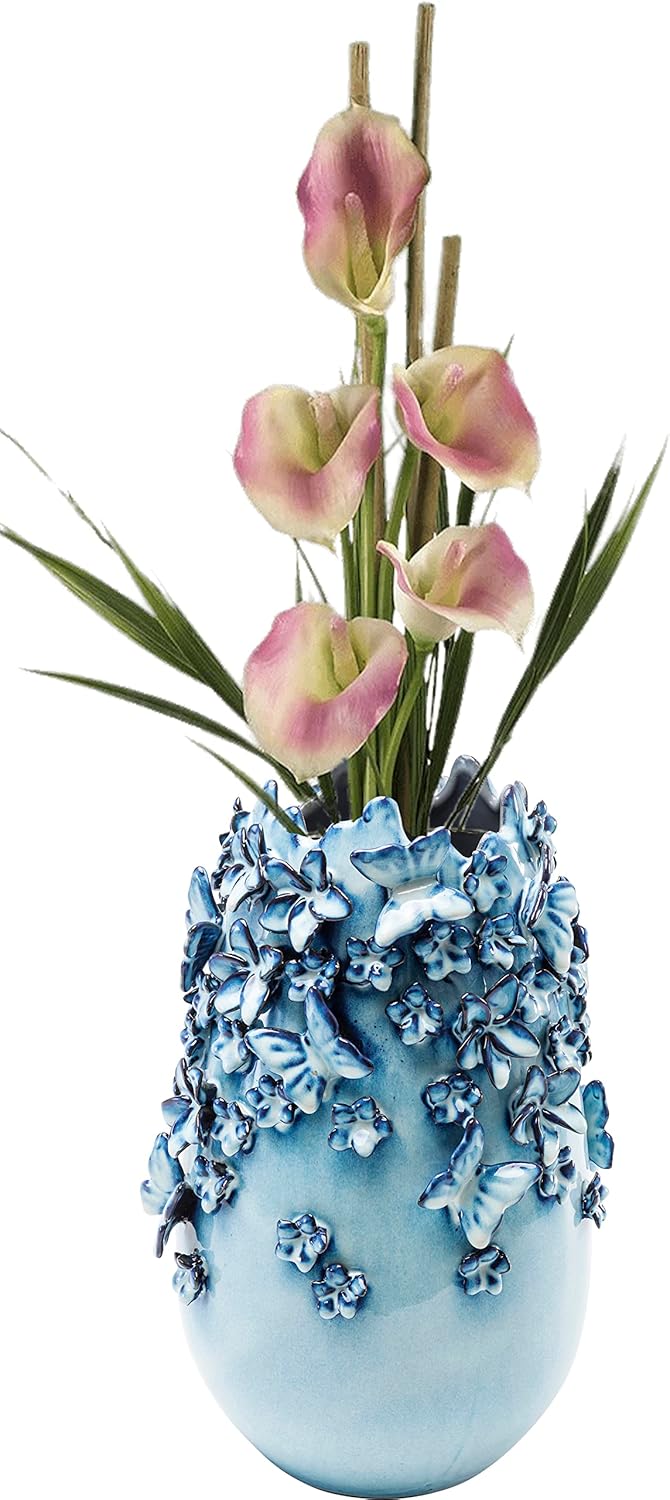 Kare Design Deko Vase Butterflies, hellblau, Keramikvase für Kunstpflanzen