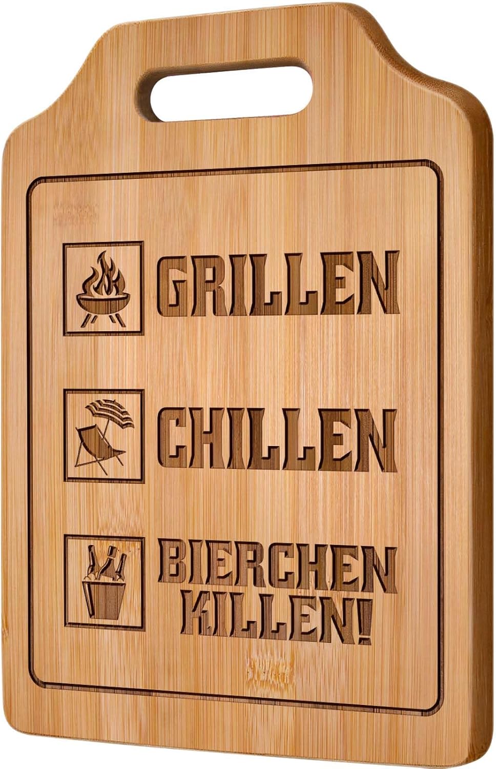 Grill Bambus Schneidebrett „Grillen, Chillen, Bierchen killen“