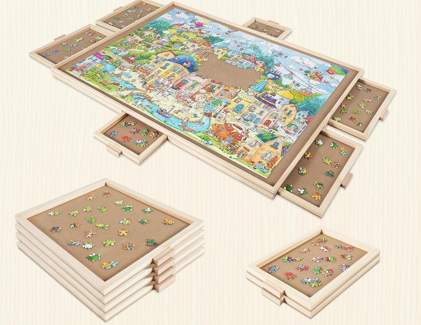 1000 Teile rotierendes Puzzlebrett mit 6 Schubladen und Abdeckung