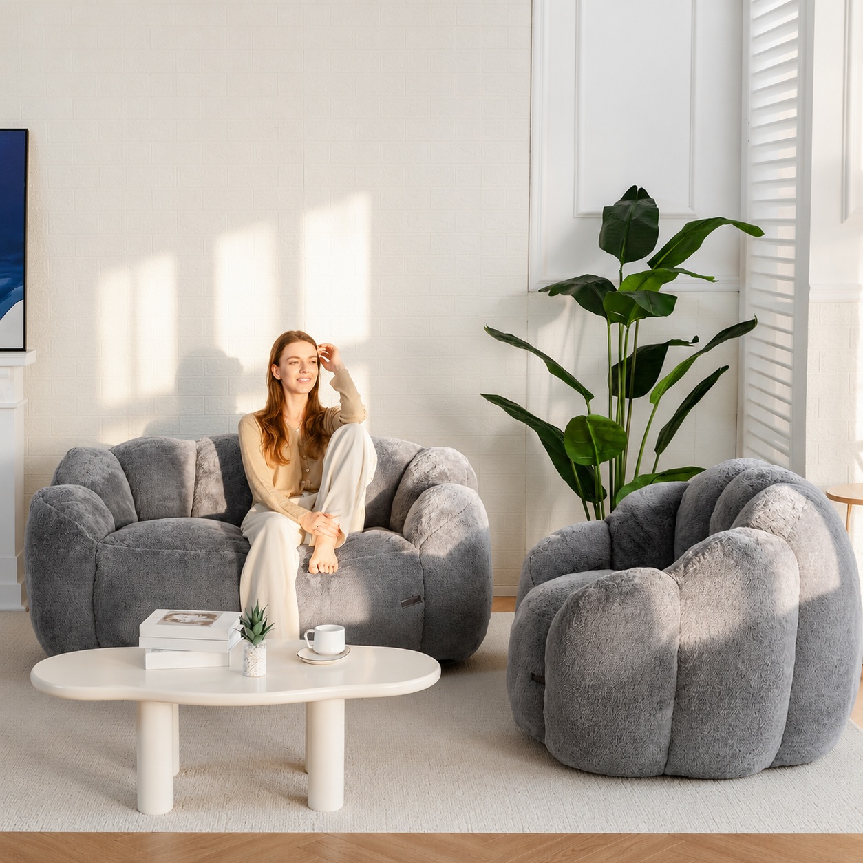 MAXYOYO Sitzsack Erwachsene, Floralförmige Bean Bag Sofa mit Memory-Foam Füllung