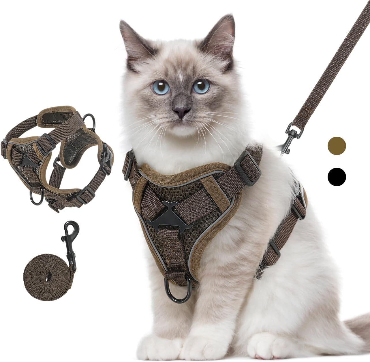 VavoPaw Katzengeschirr mit Leine Ausbruchsicher, Verstellbar Katze Brustgeschirr mit Reflektierend Streifen & Atmungsaktiv