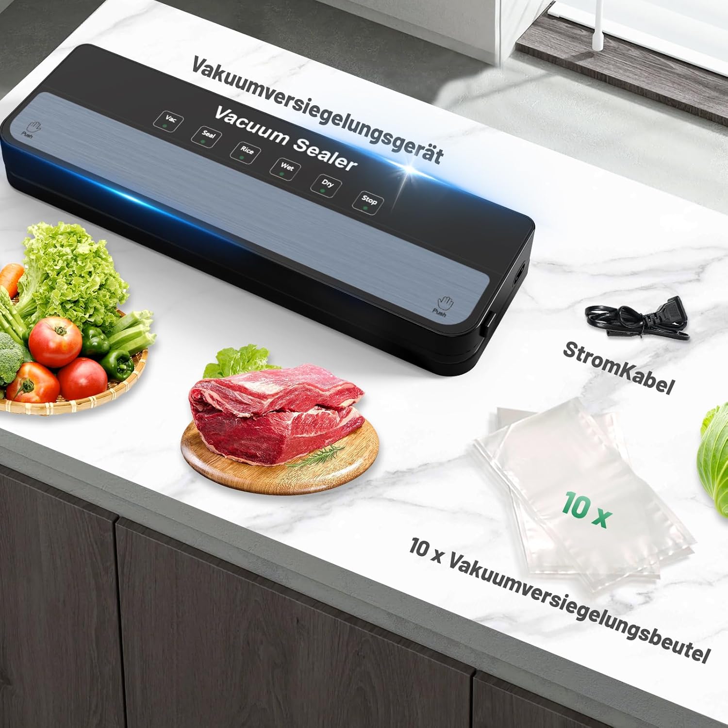 Raycial Vakuumierer, Vakuumiergerät mit Vakuumierbeuteln