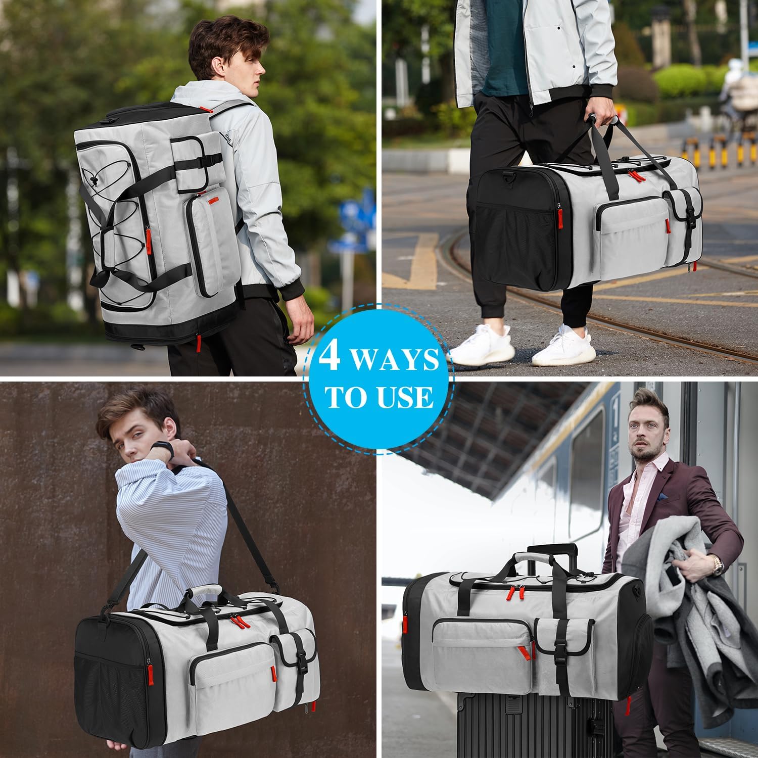 Reisetasche Herren 70L Große Sporttasche Weekender Rucksack mit Schuhfach Wasserdicht
