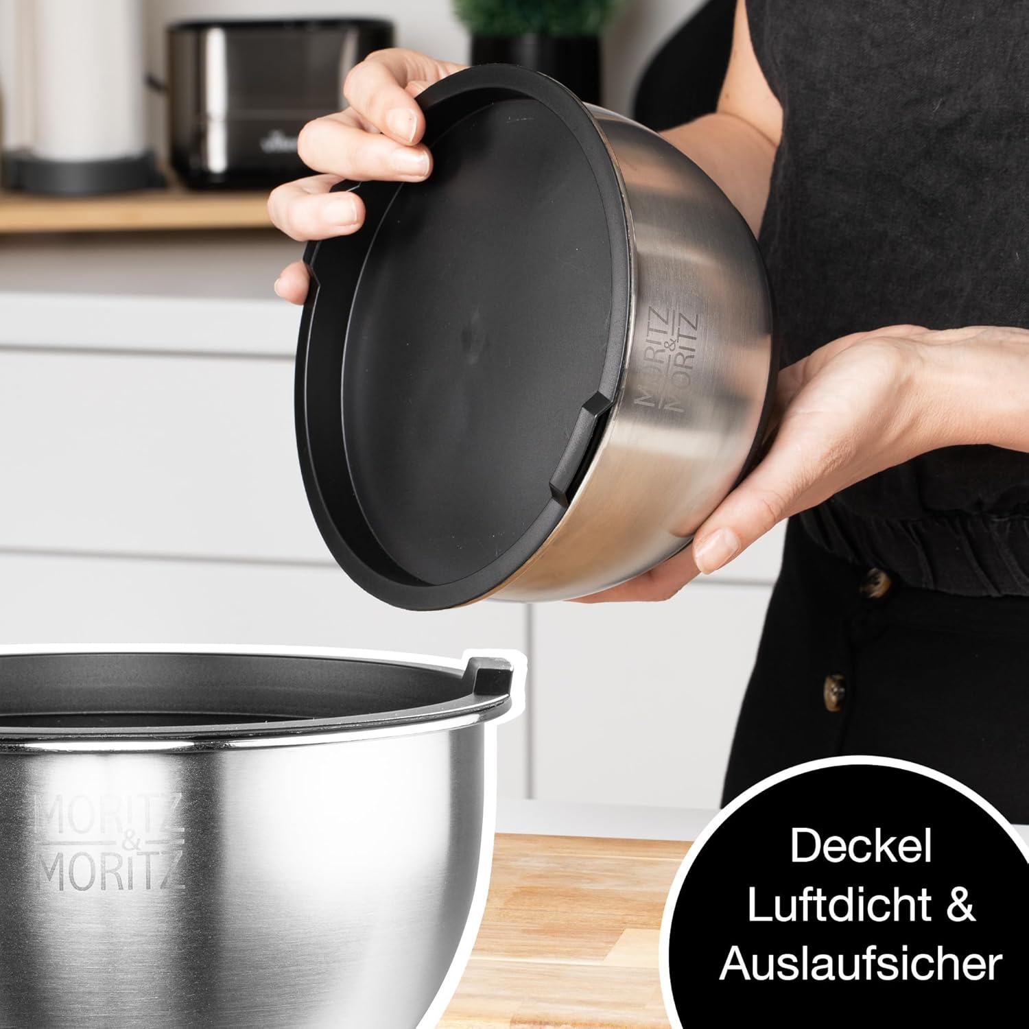 Moritz & Moritz 5er Rührschüssel Set mit Deckel – Vielseitige Edelstahl-Schüsseln für jede Küche
