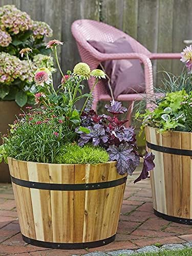 Pflanzwerk® Pflanzkübel Cup aus Bio-Akazienholz Ø46 cm – rustikaler Weinfass-Look für Garten & Terrasse 