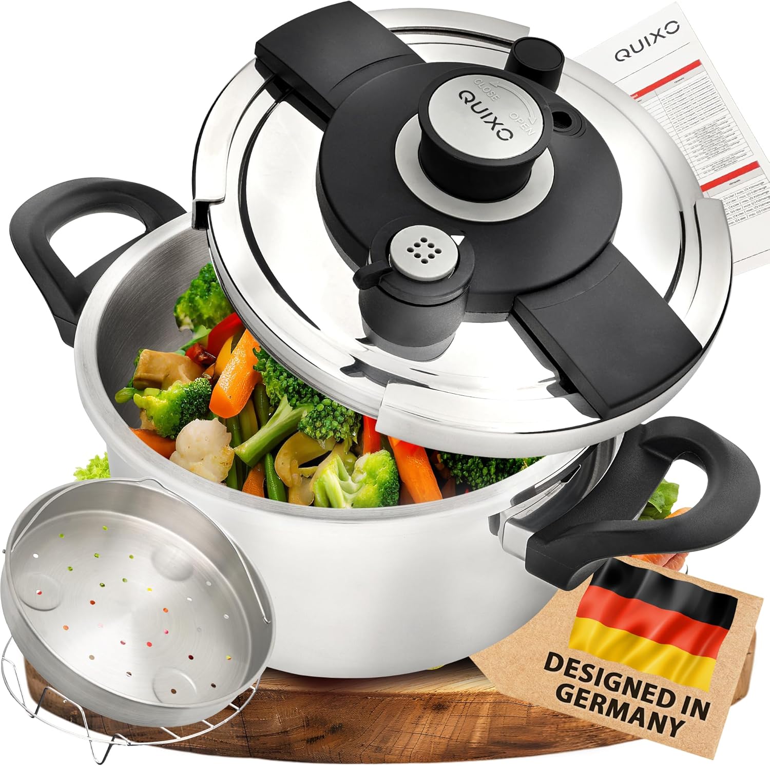 QUIXO Schnellkochtopf 4L VitaSmart – moderner Dampfkochtopf mit zwei Garstufen