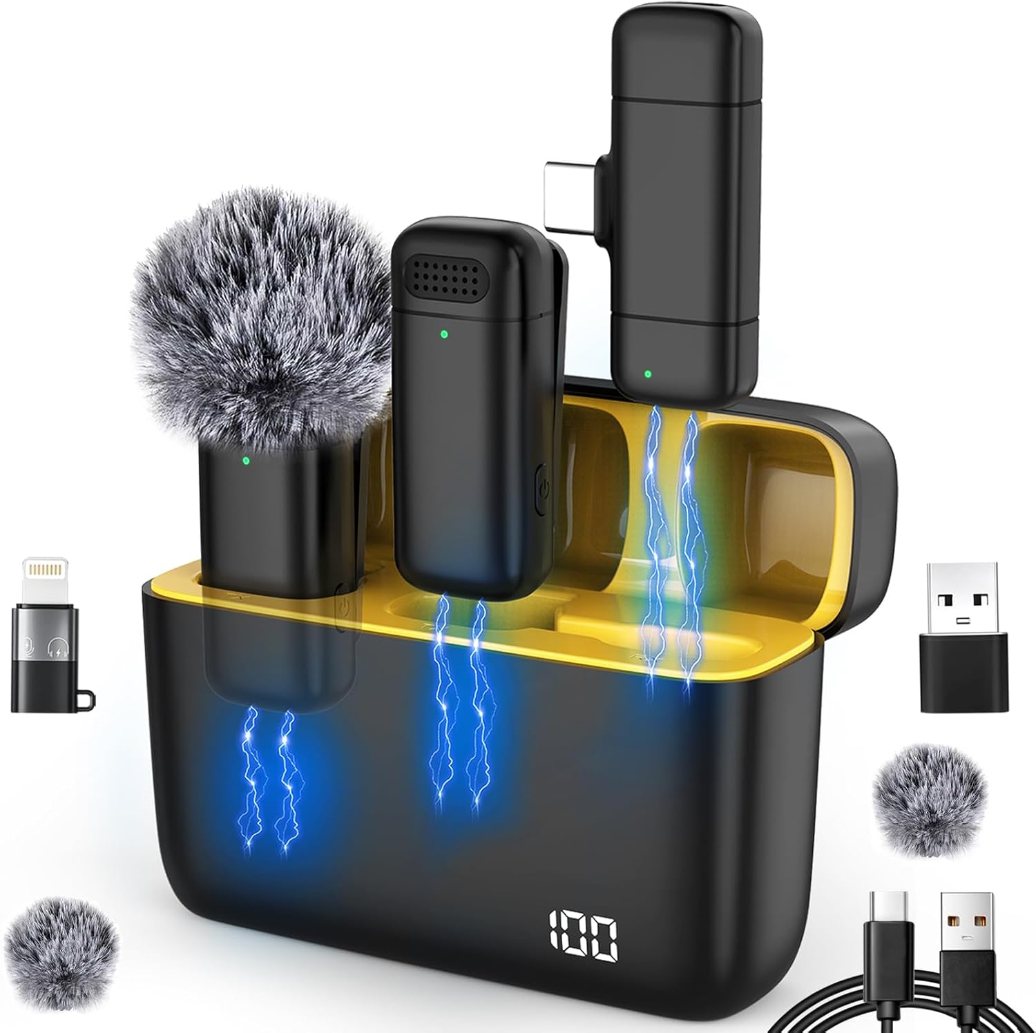 Kabelloses Mikrofon mit Ladehülle – Lavalier Ansteckmikrofon