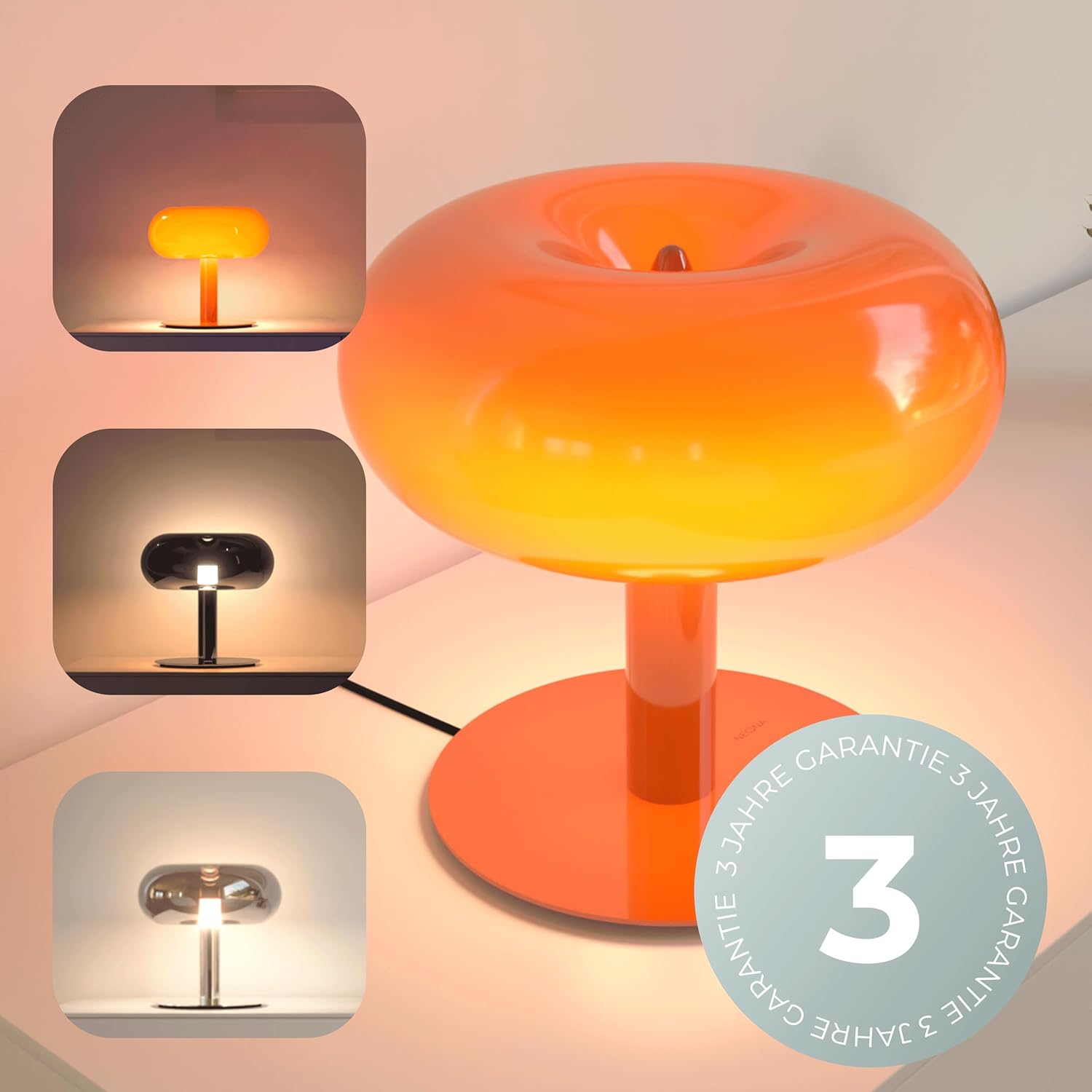 NEONA Lumio LED-Tischleuchte Retro – ikonische Pilzlampe mit modernem Touch-Dimmer
