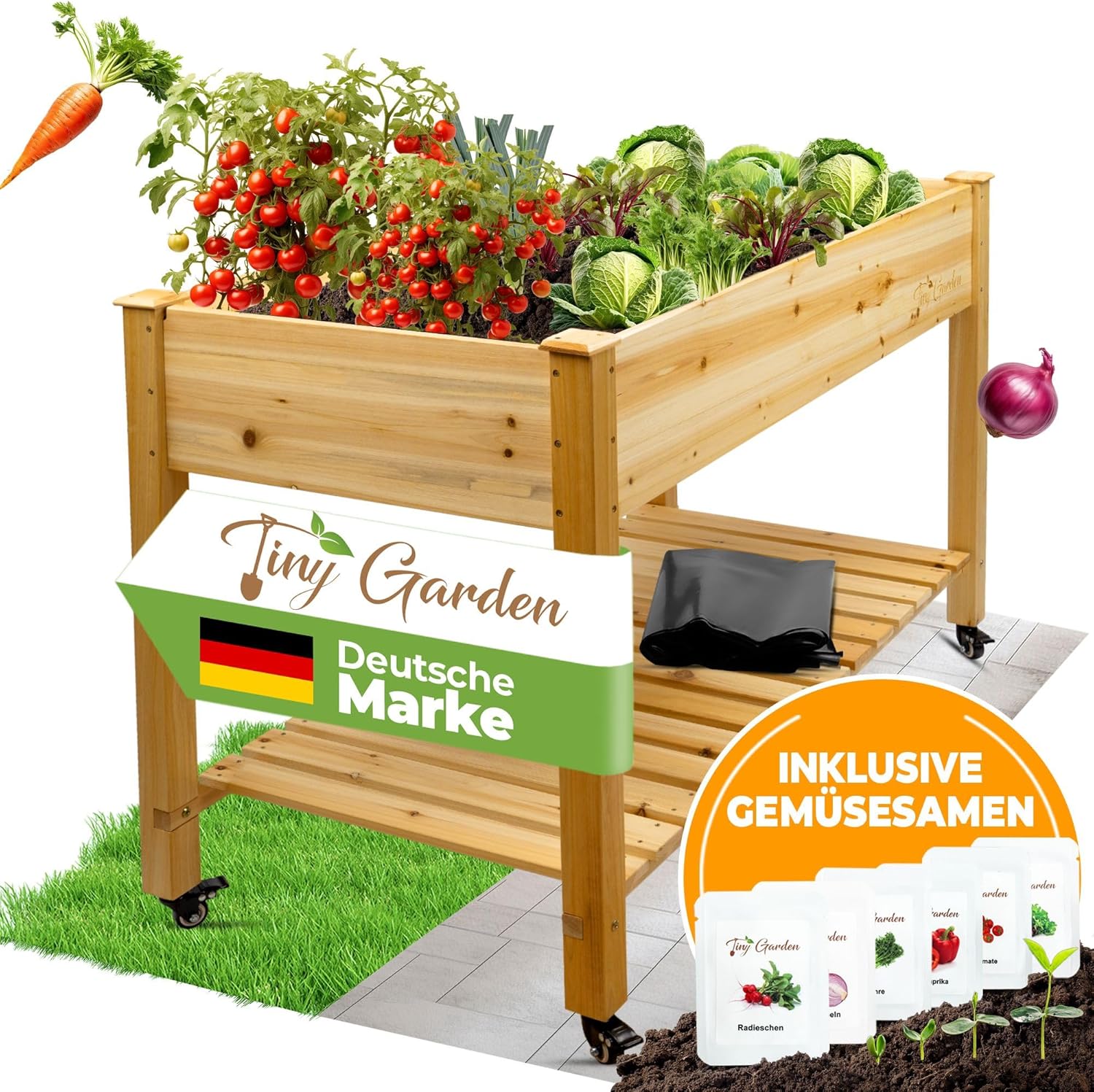 Premium Hochbeet aus Holz mit Rollen für Balkon