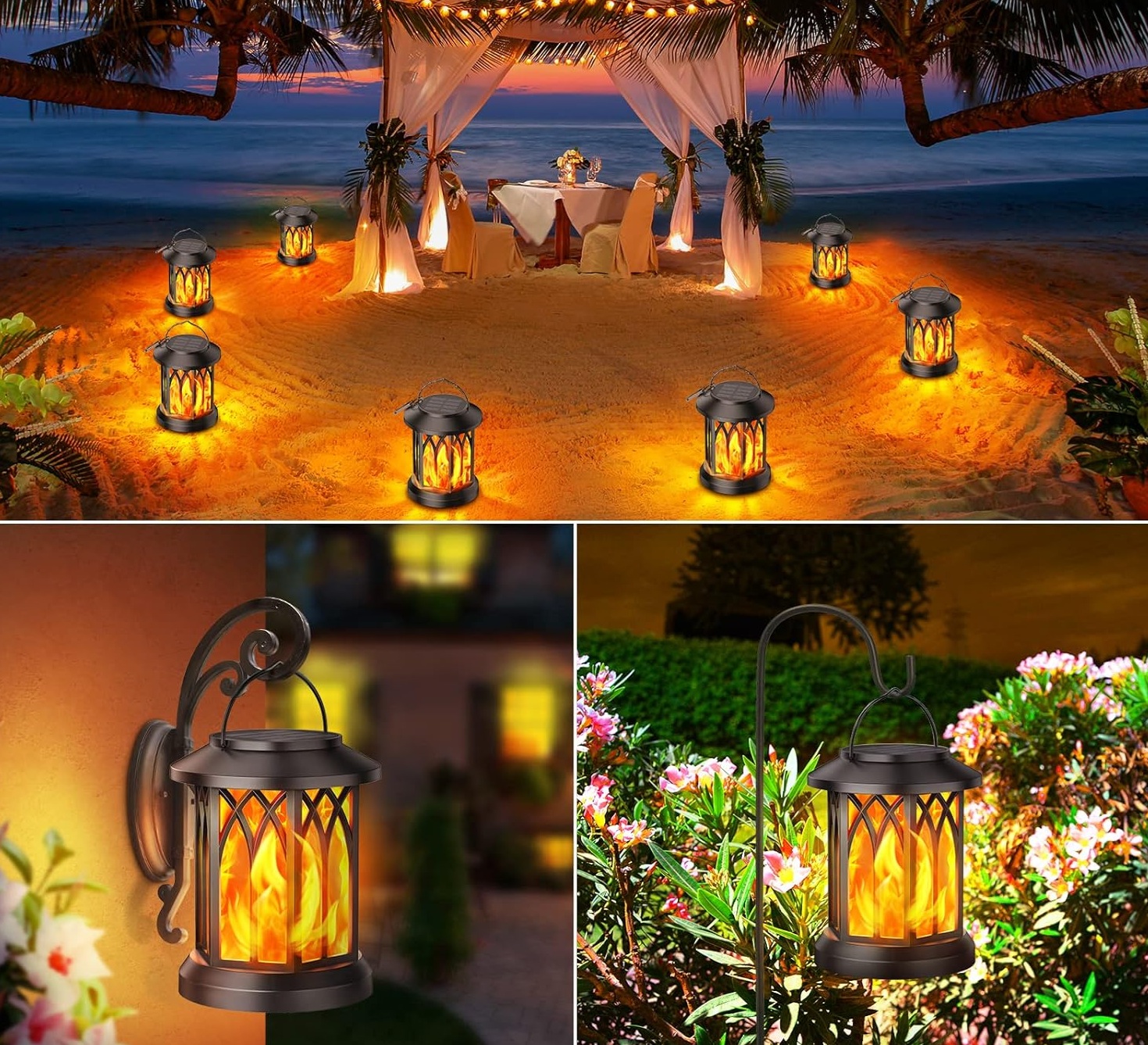Garten Solarlampen für Außen Hängend, GEARLITE 2 Stücke Solar Laternen für Draußen mit Realistische Flammeneffekte