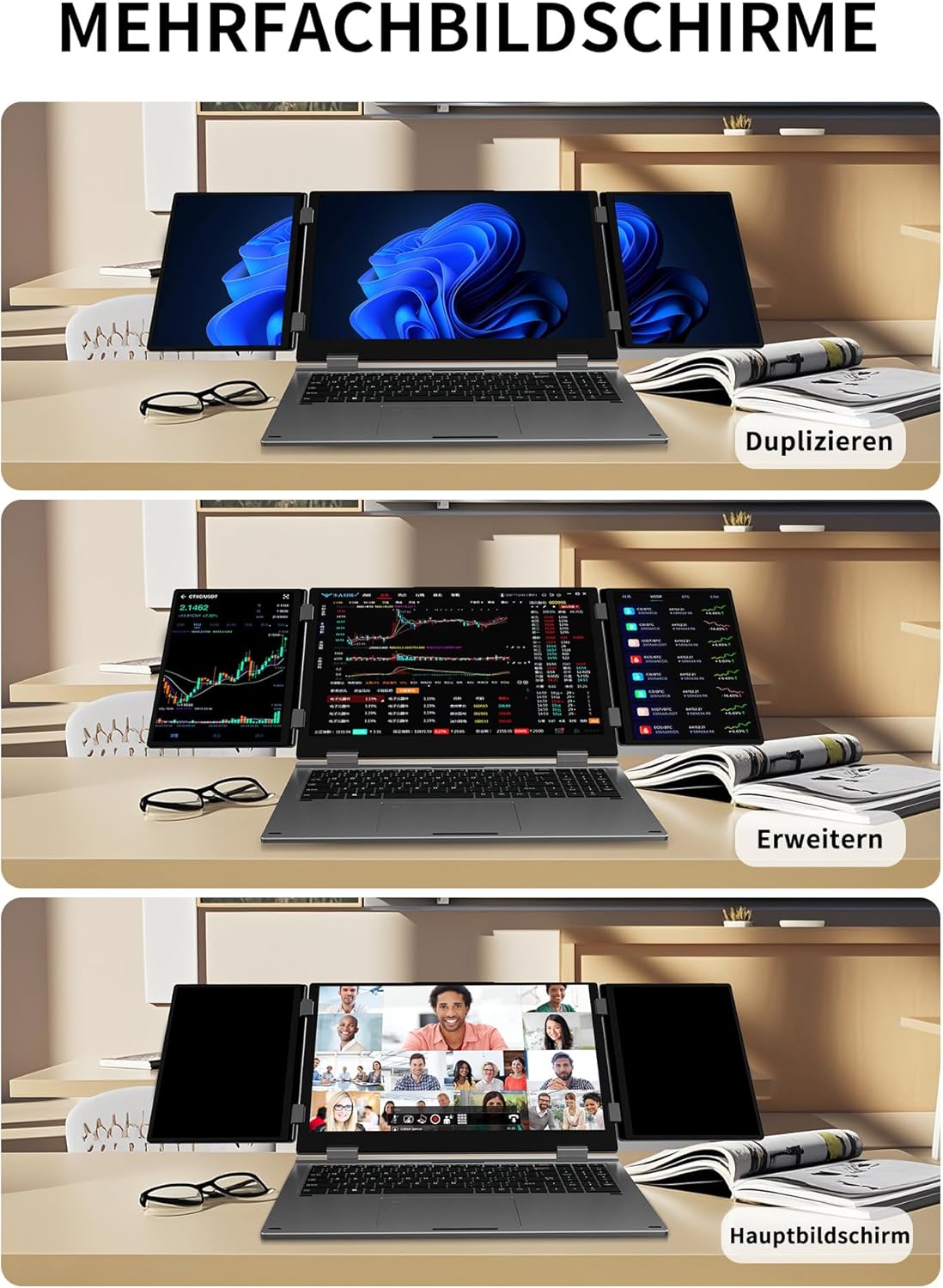 KOOFORWAY Laptop mit 3 Bildschirmen