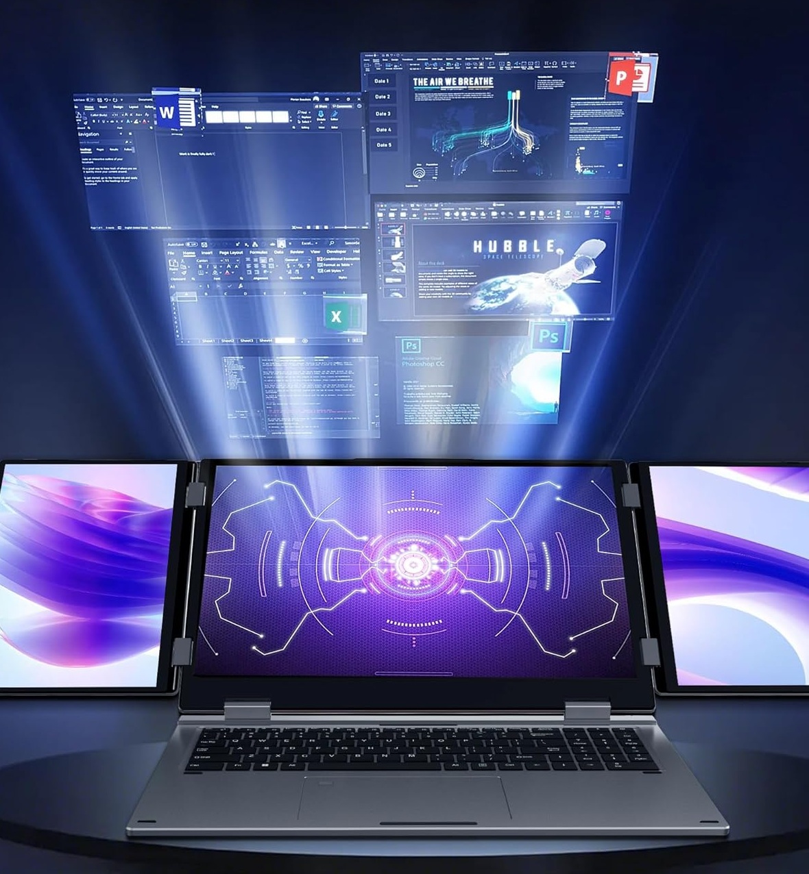 KOOFORWAY Laptop mit 3 Bildschirmen