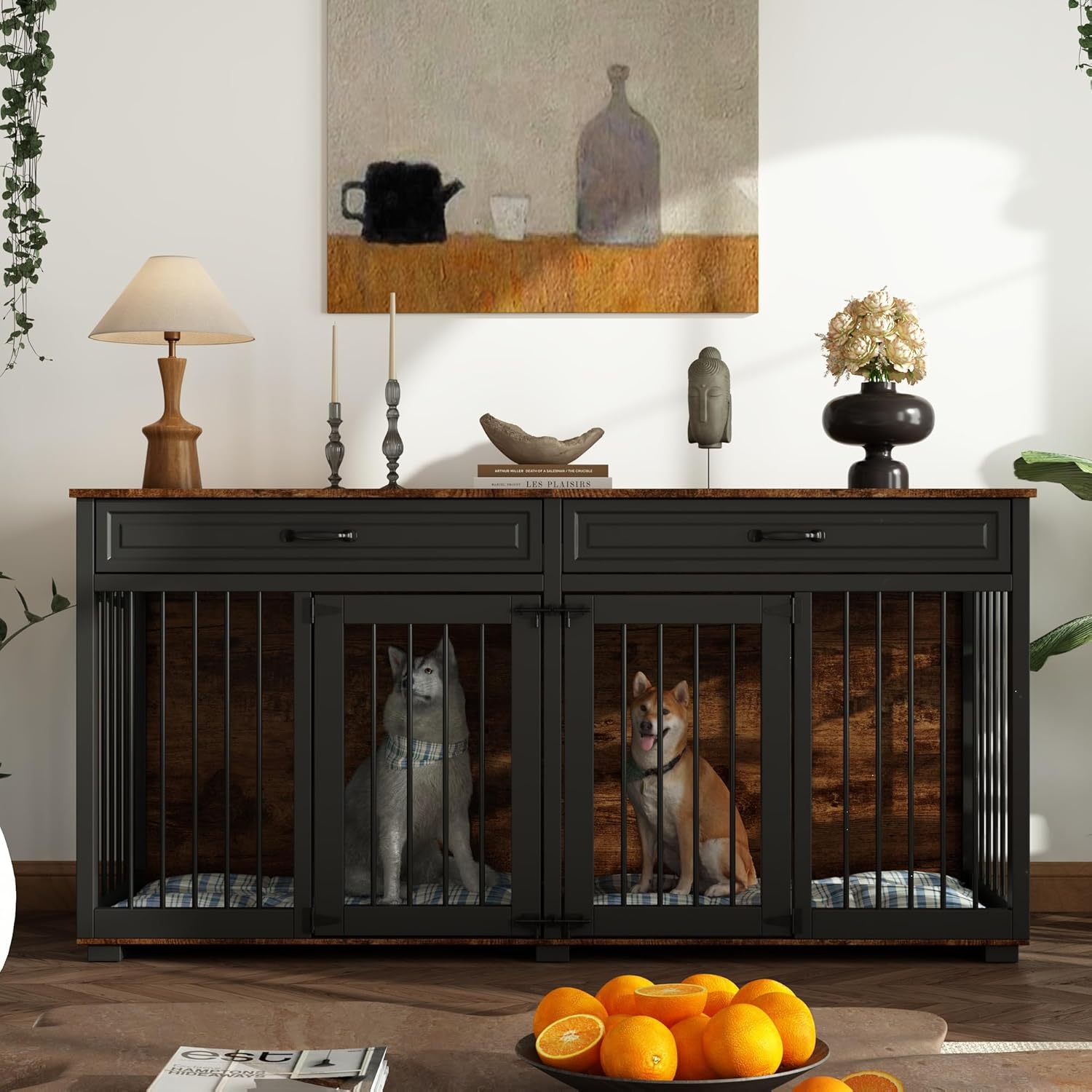 Hundekäfig Schrank XXL, Hundekäfig mit 2 Schubladen und 2 Türen